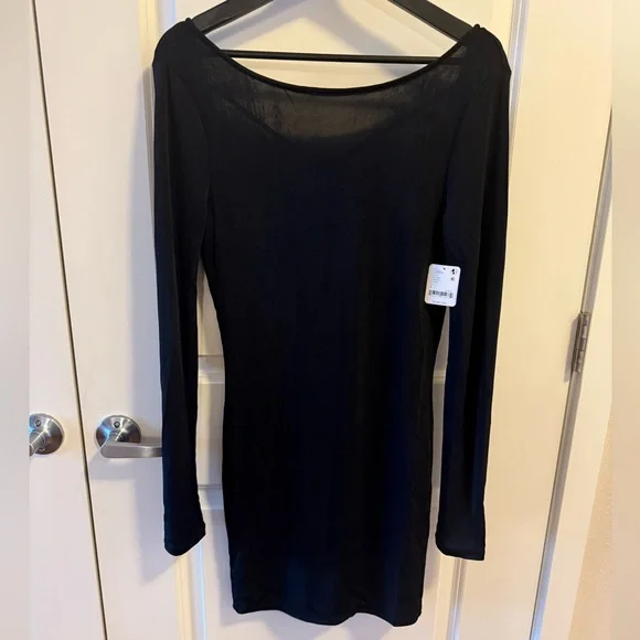 NWT Free People Call Me Later Black Long Sleeve Mini Dress Size Large - Picture 3 of 6